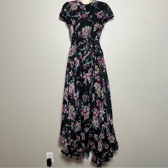 Patrons of Peace Women Maxi Dress Small Black Dark Moody Floral Wrap Tie Waist - Picture 8 of 12